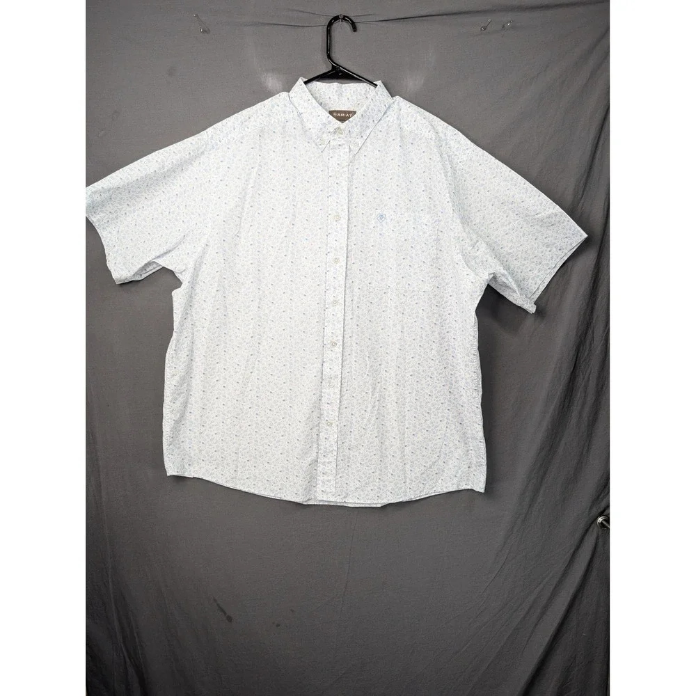 Ariat Mens Jameson Classic Fit Short Sleeve Shirt Blue White Western XXL